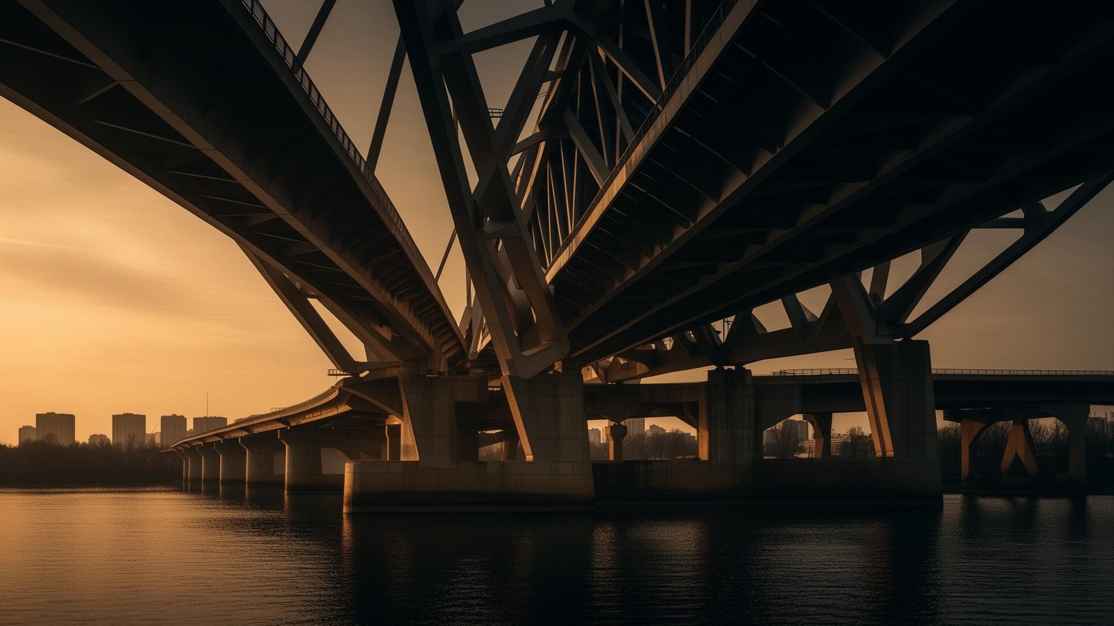 Steel bridge structure at golden hour